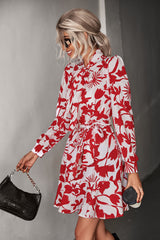 Moxy Floral Tie Neck Belted Puff Sleeve Dress