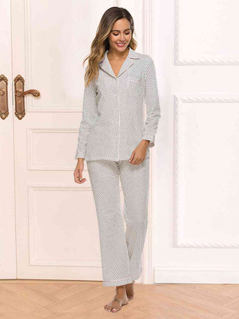 Collared Neck Loungewear Set with Pocket
