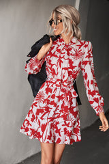 Moxy Floral Tie Neck Belted Puff Sleeve Dress