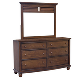 Bahama Shutter Wood 6 Drawer Double Dresser with Mirror | Tropical Walnut Brown