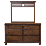 Bahama Shutter Wood 6 Drawer Double Dresser with Mirror | Tropical Walnut Brown