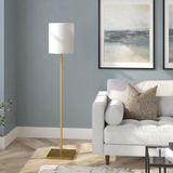 Braun Square Base Floor Lamp with Fabric Shade in Brass/White