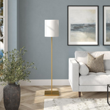 Braun Square Base Floor Lamp with Fabric Shade in Brass/White