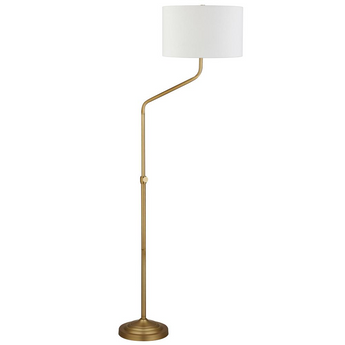 Callum Height-Adjustable Floor Lamp with Fabric Shade in Brushed Brass/White
