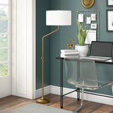 Callum Height-Adjustable Floor Lamp with Fabric Shade in Brushed Brass/White