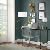 Callum Height-Adjustable Floor Lamp with Fabric Shade in Brushed Brass/White