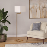 Xavier 64" Tall Floor Lamp with Fabric Shade in Brass/White