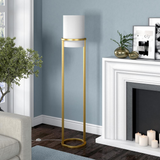 Casimir 62" Tall Floor Lamp with Fabric Shade in Brass/White