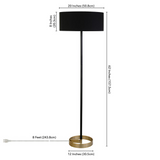 Estella Two-Tone Floor Lamp with Fabric Shade in Matte Black/Brass/Black