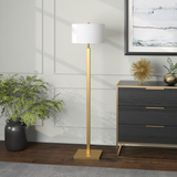 Flaherty 62.32" Tall Floor Lamp with Fabric Shade in Brass/White