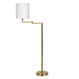 Moby Swing Arm Floor Lamp with Fabric Drum Shade in Brass/White