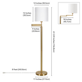 Moby Swing Arm Floor Lamp with Fabric Drum Shade in Brass/White