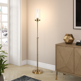 Frieda 66" Tall Floor Lamp with Glass Shade in Brass/Clear