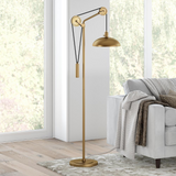 Neo Solid Wheel Pulley System Floor Lamp with Metal Shade in Brass/Brass