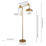 Neo Solid Wheel Pulley System Floor Lamp with Metal Shade in Brass/Brass