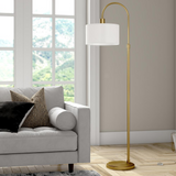 Veronica Arc Floor Lamp with Fabric Shade in Brass/White