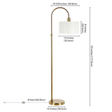 Veronica Arc Floor Lamp with Fabric Shade in Brass/White