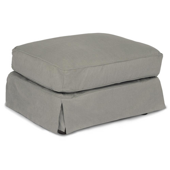 Americana Box Cushion Slipcovered Ottoman | Stain Resistant Performance Fabric | Gray