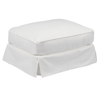 Americana Box Cushion Slipcovered Ottoman | Stain Resistant Performance Fabric | White