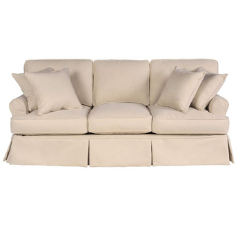 Sunset Trading Horizon T-Cushion Slipcovered Sofa | Stain Resistant Performance Fabric | Tan