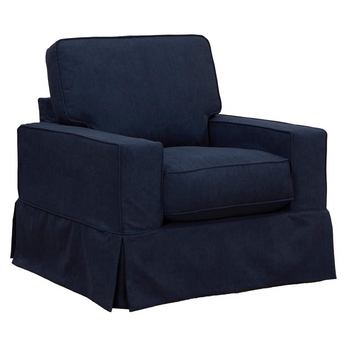 Americana Box Cushion Slipcovered Chair | Stain Resistant Performance Fabric | Navy Blue