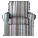 Sunset Trading Horizon Slipcovered Swivel Rocking Chair | Stain Resistant Performance Fabric | Blue Striped