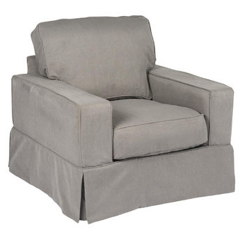Americana Box Cushion Slipcovered Chair | Stain Resistant Performance Fabric | Gray