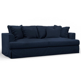 Newport Slipcovered Recessed Fin Arm 94" Sofa | Stain Resistant Performance Fabric | 4 Throw Pillows | Navy Blue