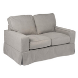 Americana Box Cushion Slipcovered Loveseat | Stain Resistant Performance Fabric | Gray