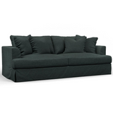 Newport Slipcovered Recessed Fin Arm 94" Sofa | Stain Resistant Performance Fabric | 4 Throw Pillows | Dark Gray