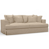 Newport Slipcovered Recessed Fin Arm 94" Sofa | Stain Resistant Performance Fabric | 4 Throw Pillows | Tan