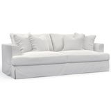 Newport Slipcovered Recessed Fin Arm 94" Sofa | Stain Resistant Performance Fabric | 4 Throw Pillows | White