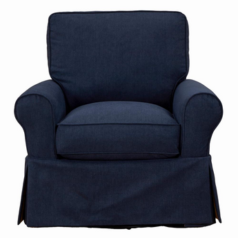 Sunset Trading Horizon Slipcovered Swivel Rocking Chair | Stain Resistant Performance Fabric | Navy Blue