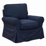 Sunset Trading Horizon Slipcovered Swivel Rocking Chair | Stain Resistant Performance Fabric | Navy Blue
