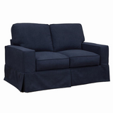Americana Box Cushion Slipcovered Loveseat | Stain Resistant Performance Fabric | Navy Blue