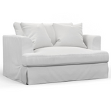 Newport Slipcovered 52" Wide Chair and A Half with Ottoman | Stain Resistant Performance Fabric | 2 Throw Pillows | White