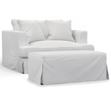 Newport Slipcovered 52" Wide Chair and A Half with Ottoman | Stain Resistant Performance Fabric | 2 Throw Pillows | White
