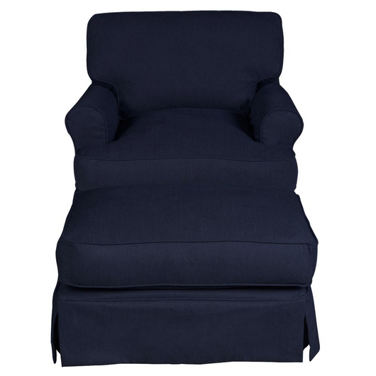 Sunset Trading Horizon Slipcovered T-Cushion Chair with Ottoman | Stain Resistant Performance Fabric | Navy Blue