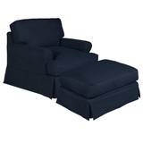 Sunset Trading Horizon Slipcovered T-Cushion Chair with Ottoman | Stain Resistant Performance Fabric | Navy Blue