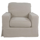 Americana Box Cushion Slipcovered Chair and Ottoman in Light Gray