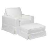Americana Box Cushion Slipcovered Chair and Ottoman | Stain Resistant Performance Fabric | White