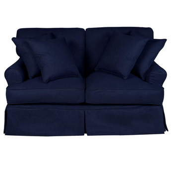 Sunset Trading Horizon T-Cushion Slipcovered Loveseat | Stain Resistant Performance Fabric | Navy Blue