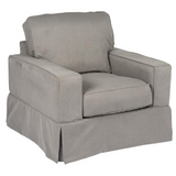 Americana Box Cushion Slipcovered Chair and Ottoman | Stain Resistant Performance Fabric | Gray