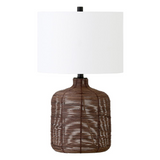 Jolina 20.5" Tall Petite/Rattan Table Lamp with Fabric Shade in Umber Rattan/White