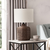 Jolina 20.5" Tall Petite/Rattan Table Lamp with Fabric Shade in Umber Rattan/White