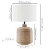 Jolina 20.5" Tall Petite/Rattan Table Lamp with Fabric Shade in Natural Rattan/Brass /White