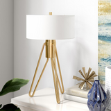 Floyd 25" Tall 2-Light Table Lamp with Fabric Shade in Brass/White