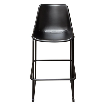 Camden Bar Height Chair in Genuine Black Leather w/ Black Powder Coat Base