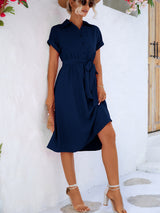 Ceylan Cuffed Short Sleeve Belted Shirt Dress