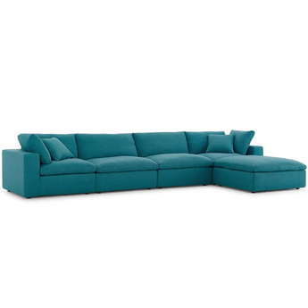 Commix Down Filled Overstuffed 5 Piece Sectional Sofa Set - Teal EEI-3358-TEA